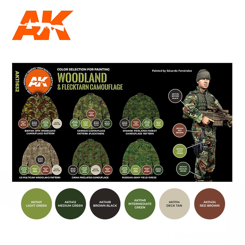 AK Interactive 3rd Gen Figure Paint Set - Woodland & Flecktarn Camouflages