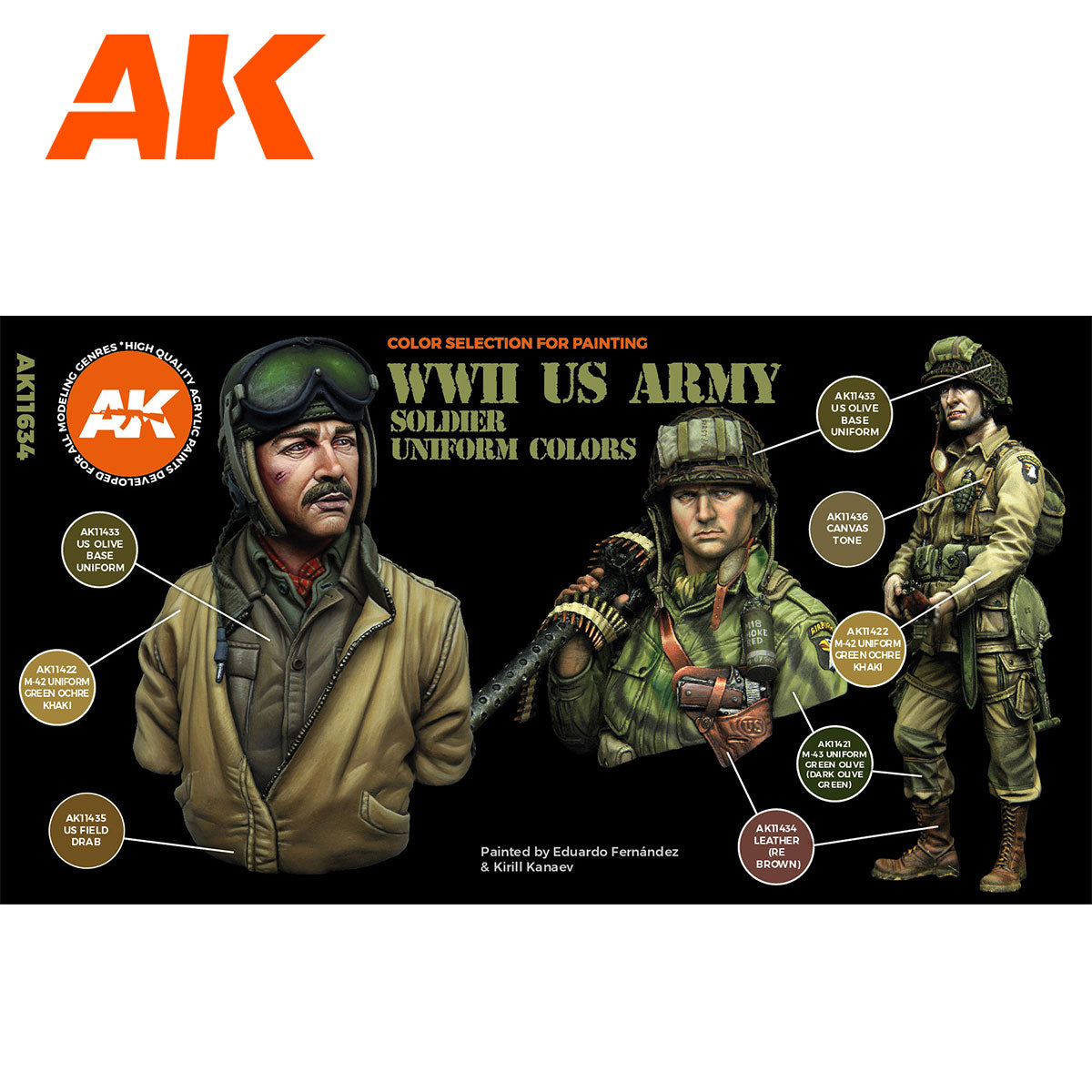 AK Interactive 3rd Gen Figure Paint Set - WWII US Army Soldier Uniform Colors