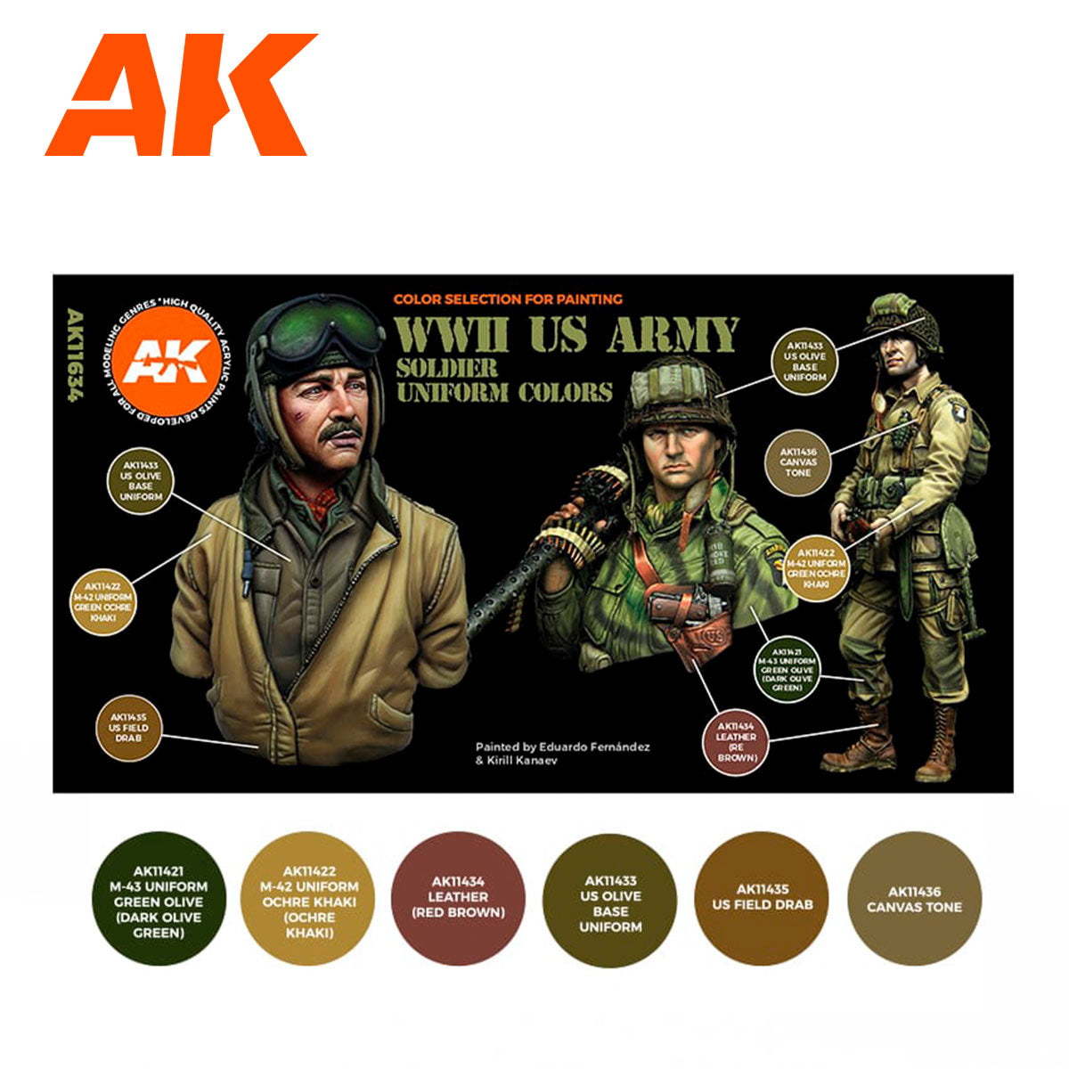 AK Interactive 3rd Gen Figure Paint Set - WWII US Army Soldier Uniform Colors