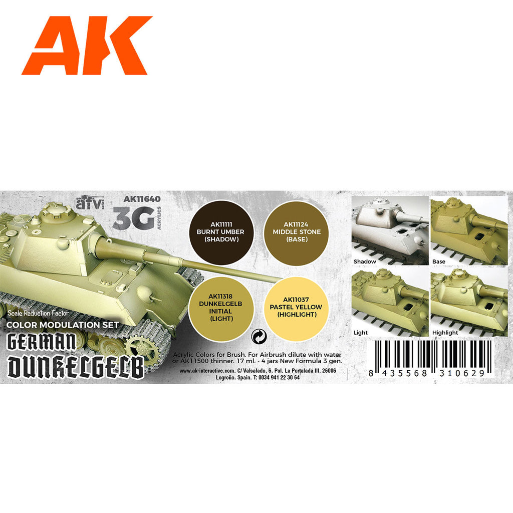 AK Interactive 3rd Gen AFV Paint Set - German Dunkelgelb Modulation Set AK11640
