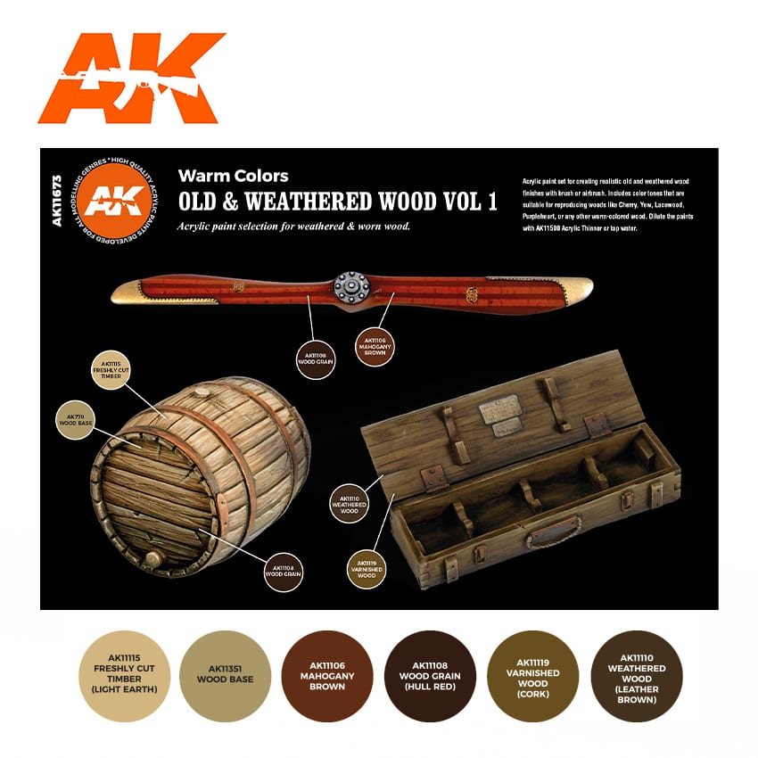 AK Interactive 3rd Gen Acrylic Old & Weathered Wood Vol. 1
