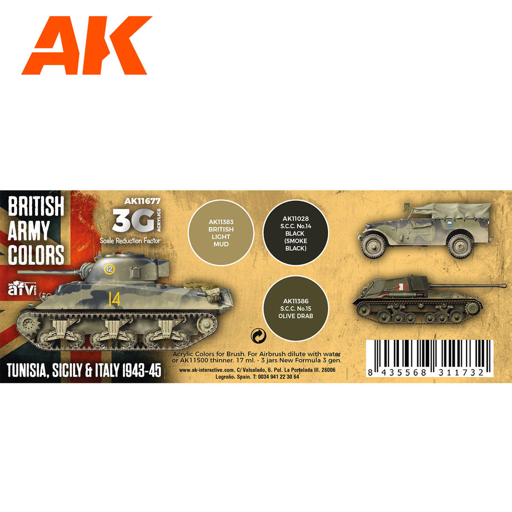 AK Interactive 3rd Gen AFV Paint Set - British Army Colors Tunisia, Sicily & Italy 1943-45 AK11677