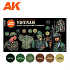 AK Interactive 3rd Gen AFV Paint Set - Vietnam Green & Camouflage Colors