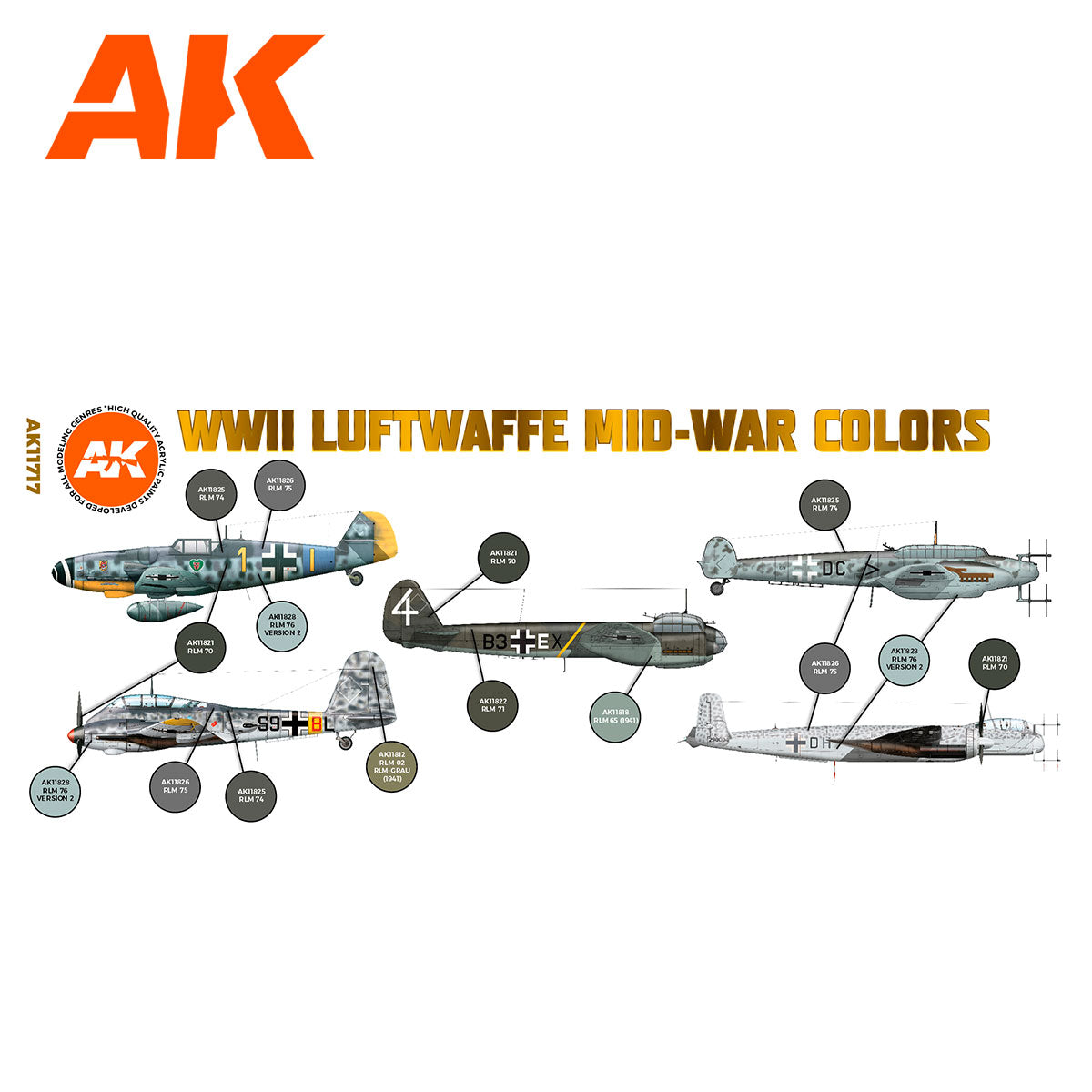 AK Interactive 3rd Gen Aircraft Paint Set - WWII Luftwaffe Mid-War Colors Set