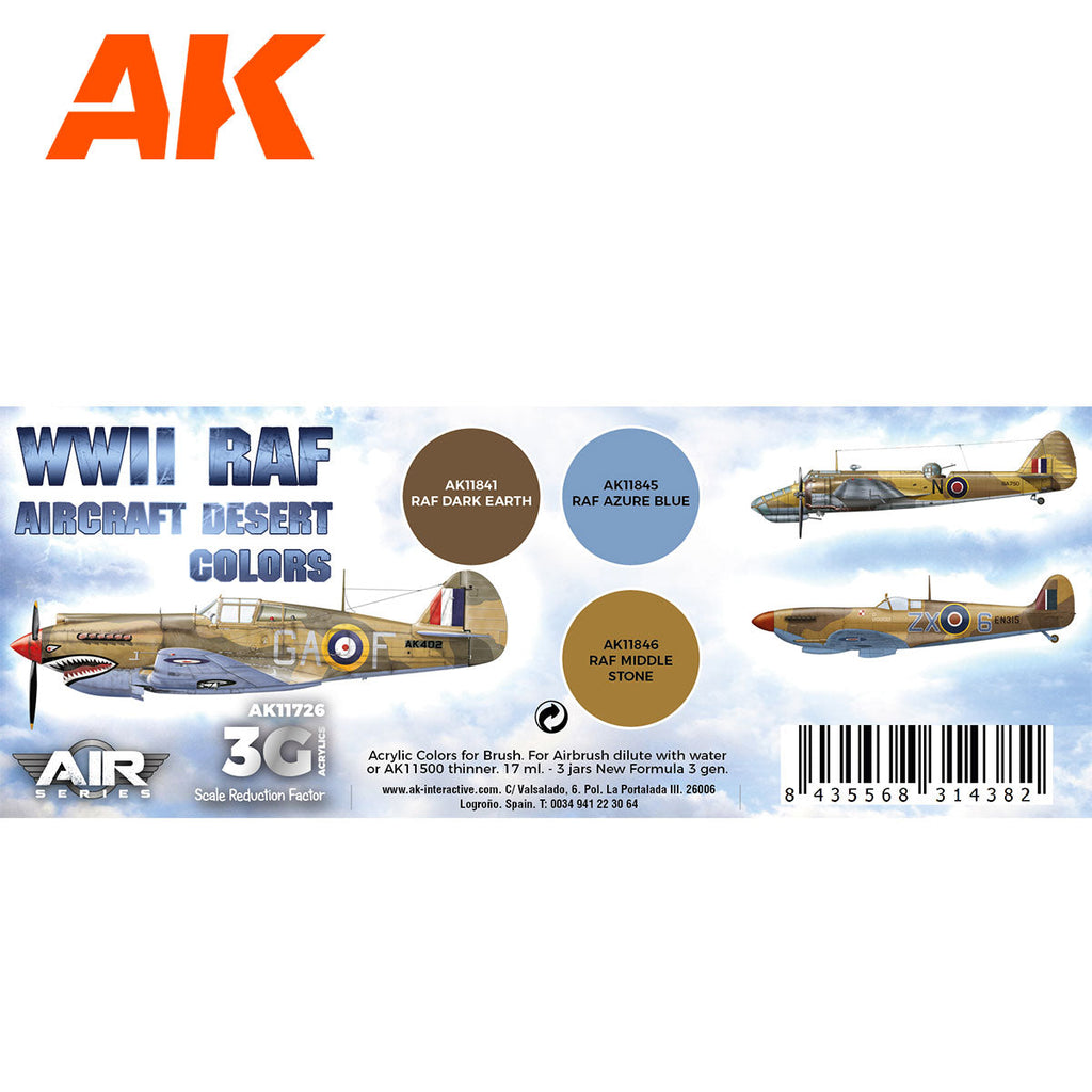 AK Interactive 3rd Gen Aircraft Paint Set - WWII RAF Aircraft Desert Colors Set