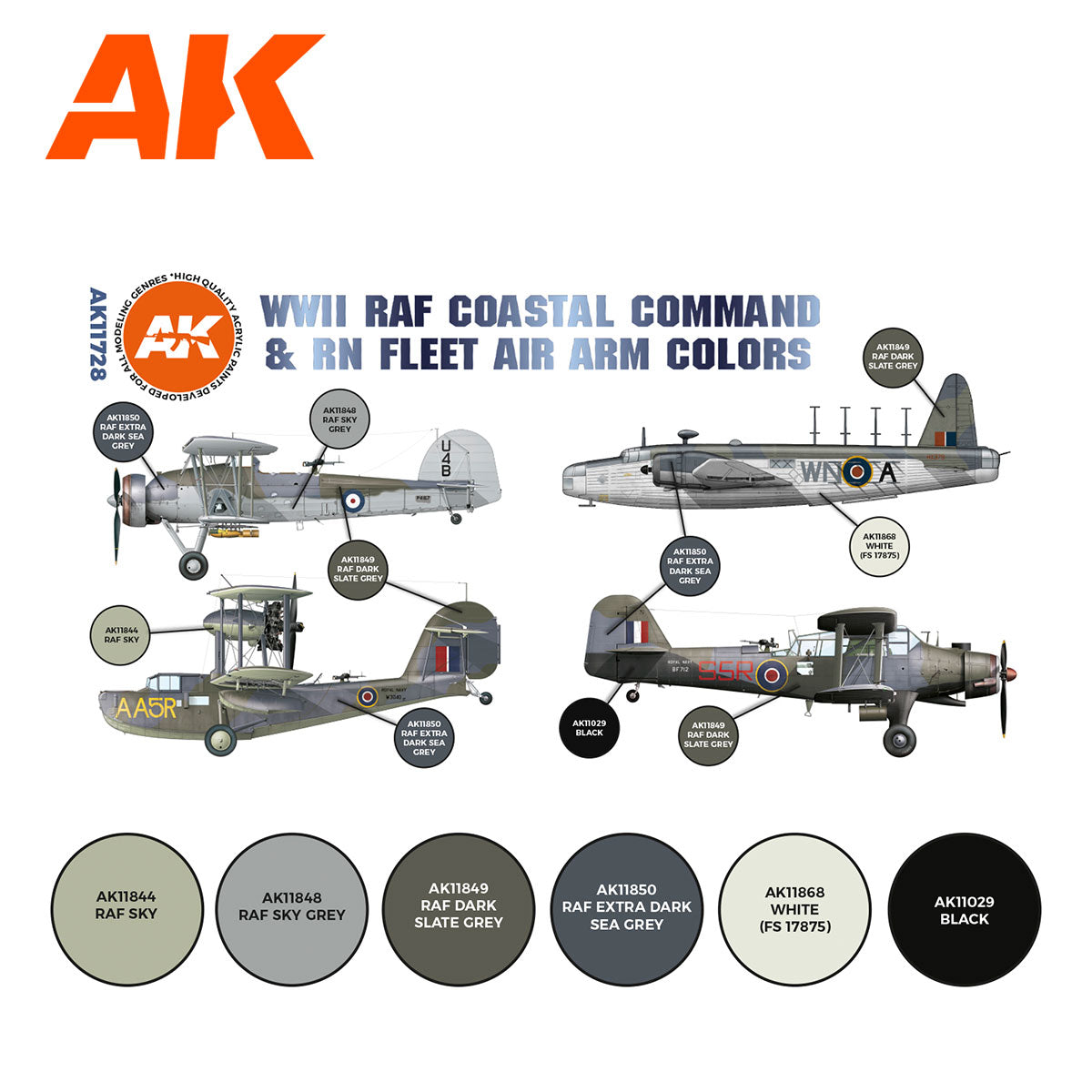 AK Interactive 3rd Gen Aircraft Paint Set - WWII RAF Coastal Command & RN Fleet Air Arm Set