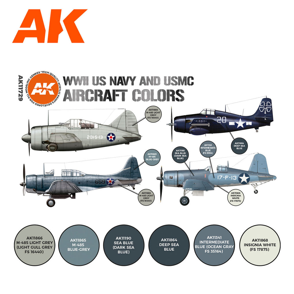 AK Interactive 3rd Gen Aircraft Paint Set - WWII US Navy & USMC Aircraft Colors Set