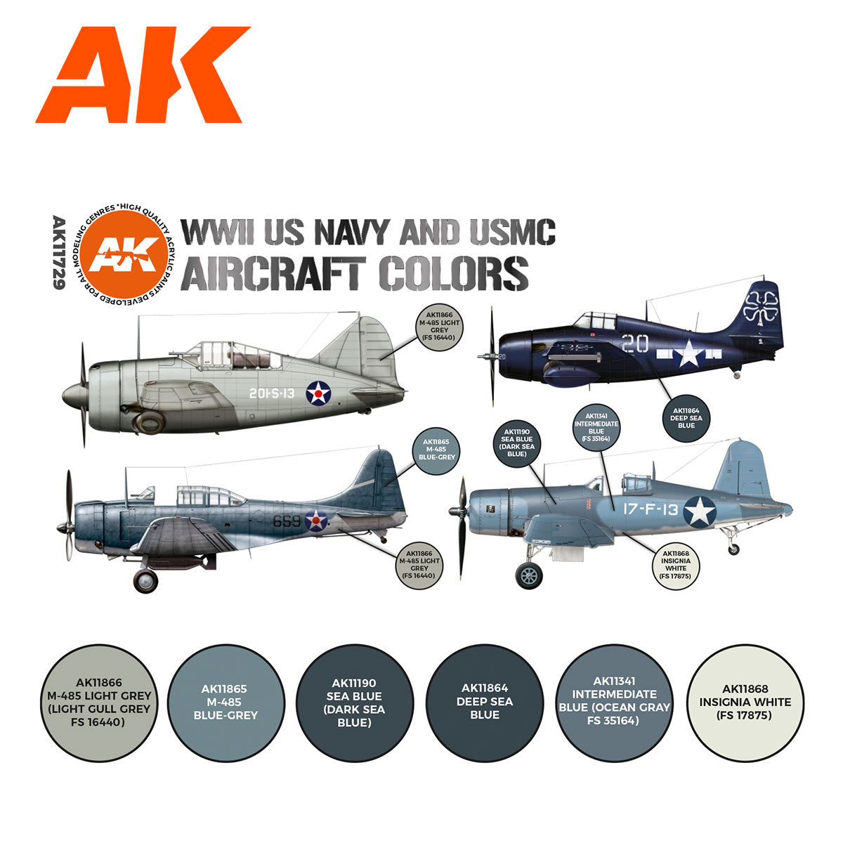 AK Interactive 3rd Gen Aircraft Paint Set - WWII US Navy & USMC Aircraft Colors Set