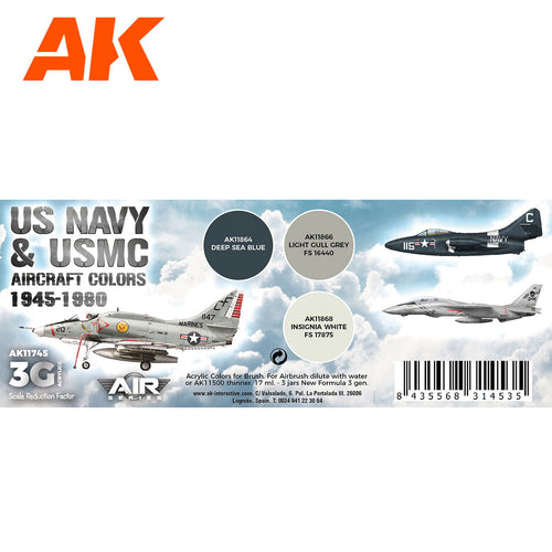 AK Interactive 3rd Gen Aircraft Paint Set - US Navy & USMC Aircraft Colors 1945-1980 Set
