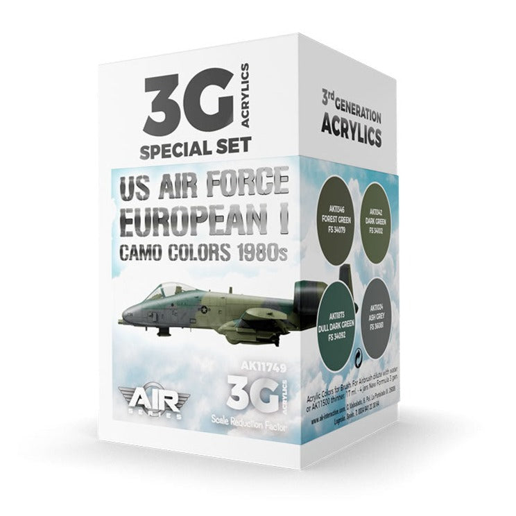 AK Interactive 3rd Gen Aircraft Paint Set - US Air Force European Camo Colors 1980s Set