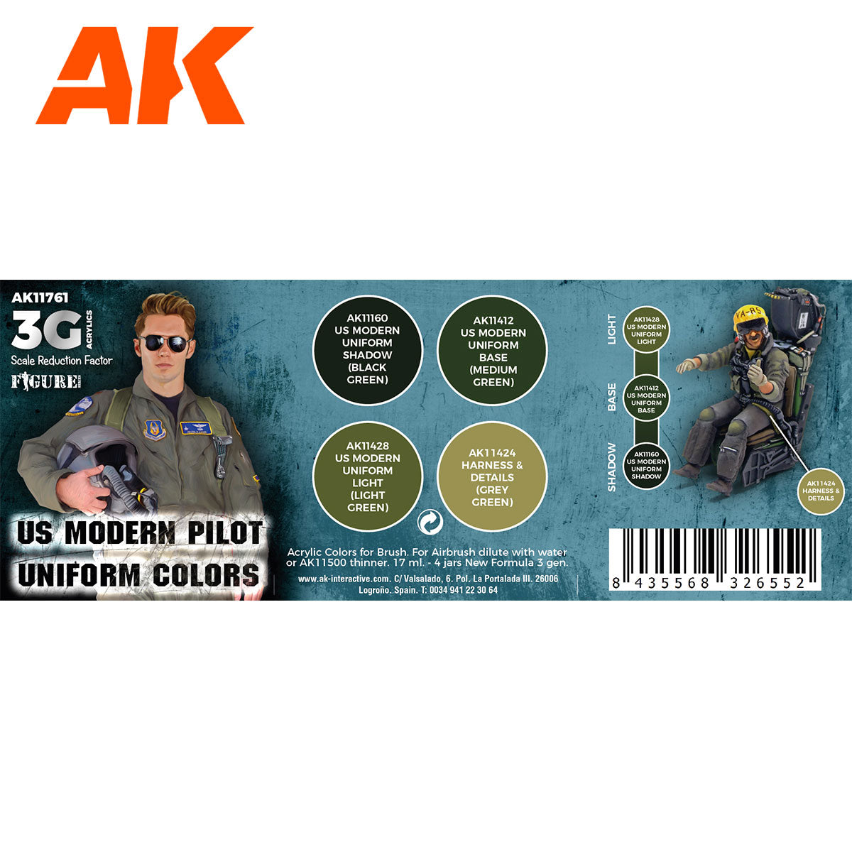 AK Interactive 3rd Gen Aircraft Paint Set - US Modern Pilot Uniform Colors AK11761