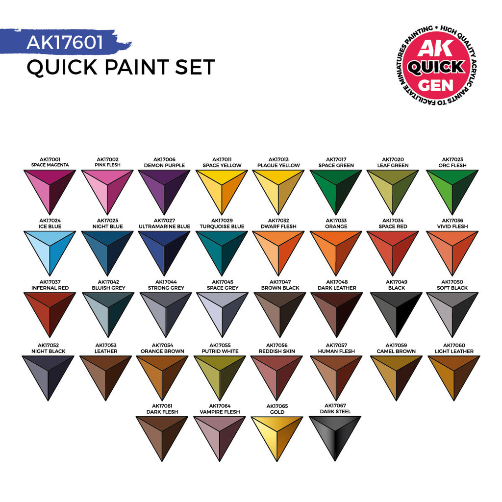 AK Interactive Quick Gen Paint Set - 36 Quick Gen Colors & 2 Brushes AK17601