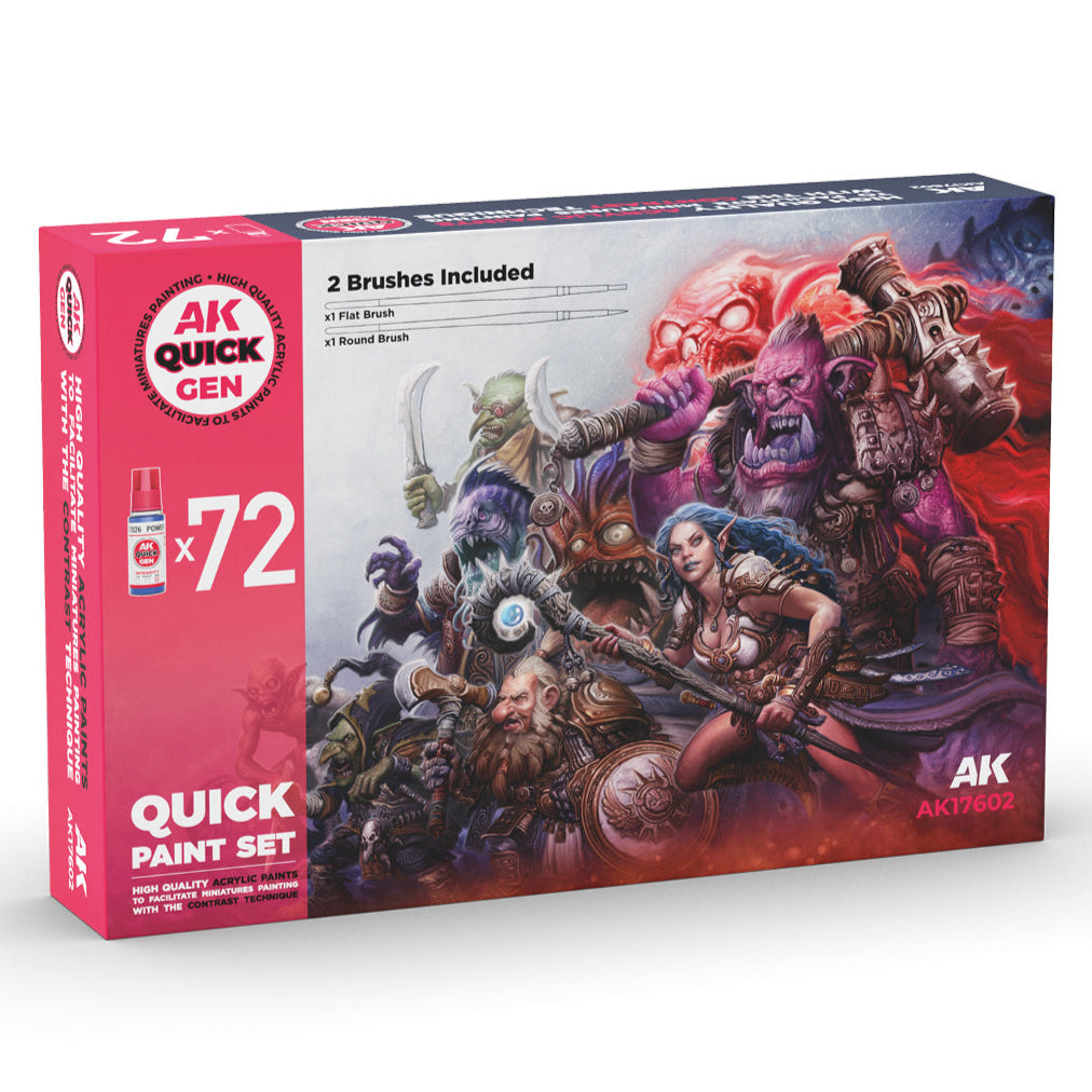 AK Interactive Quick Gen Paint Set - 72 Colors & 2 Brushes