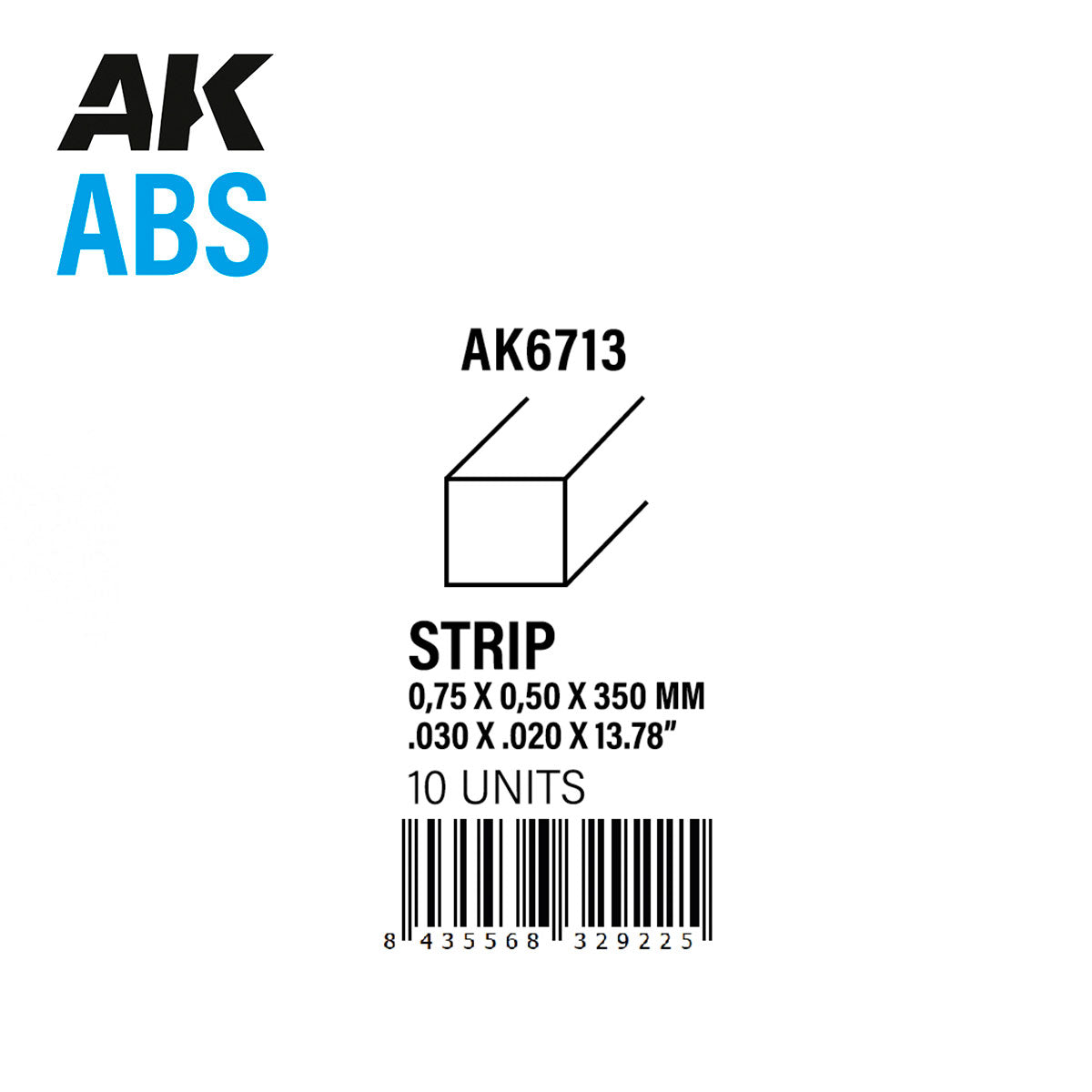 AK Interactive - Strips 0.75mm x 0.5mm x 350mm - ABS Strip