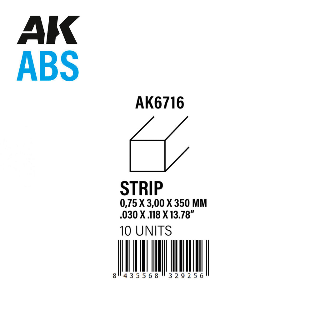 AK Interactive - Strips 0.75mm x 3mm x 350mm - ABS Strip
