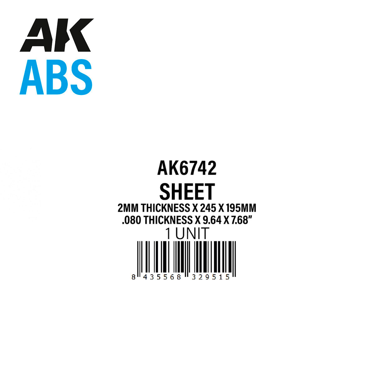 AK Interactive - 2mm Thickness x 245 x 195mm - ABS Sheet