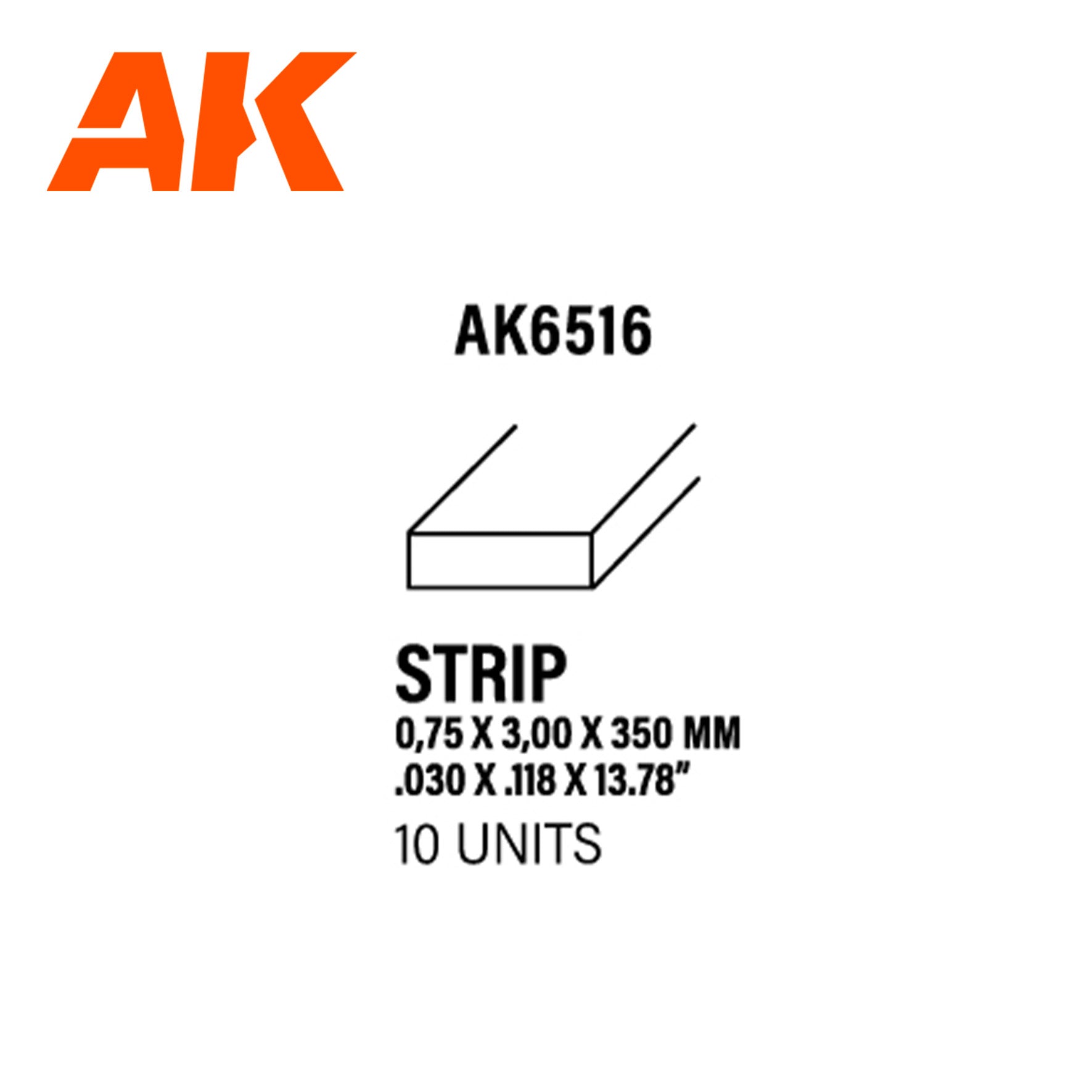 AK Interactive - Strips 0.75 x 3.00 x 350mm - Styrene Strip
