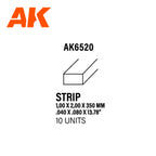 AK Interactive - Strips 1.00 x 2.00 x 350mm - Styrene Strip