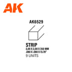AK Interactive - Strips 2.00 x 2.00 x 350mm - Styrene Strip