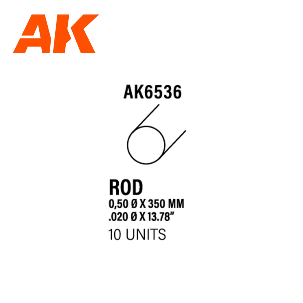 AK Interactive - Rod 0.50 Diameter x 350mm - Styrene Strip