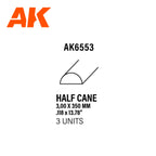 AK Interactive - Half Cane 3mm x 350mm - Styrene Strip