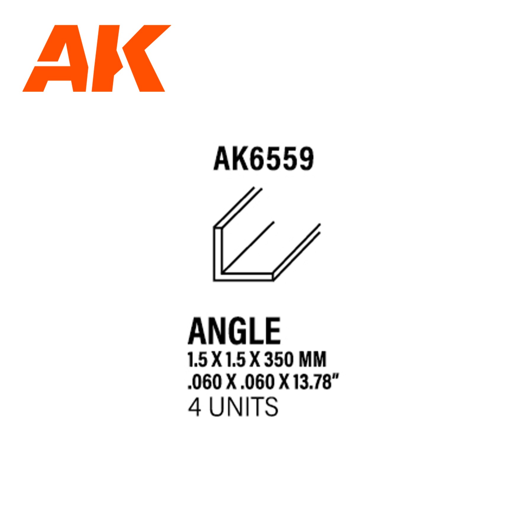 AK Interactive - Angle 1.5mm x 1.5mm x 350mm - Styrene Strip