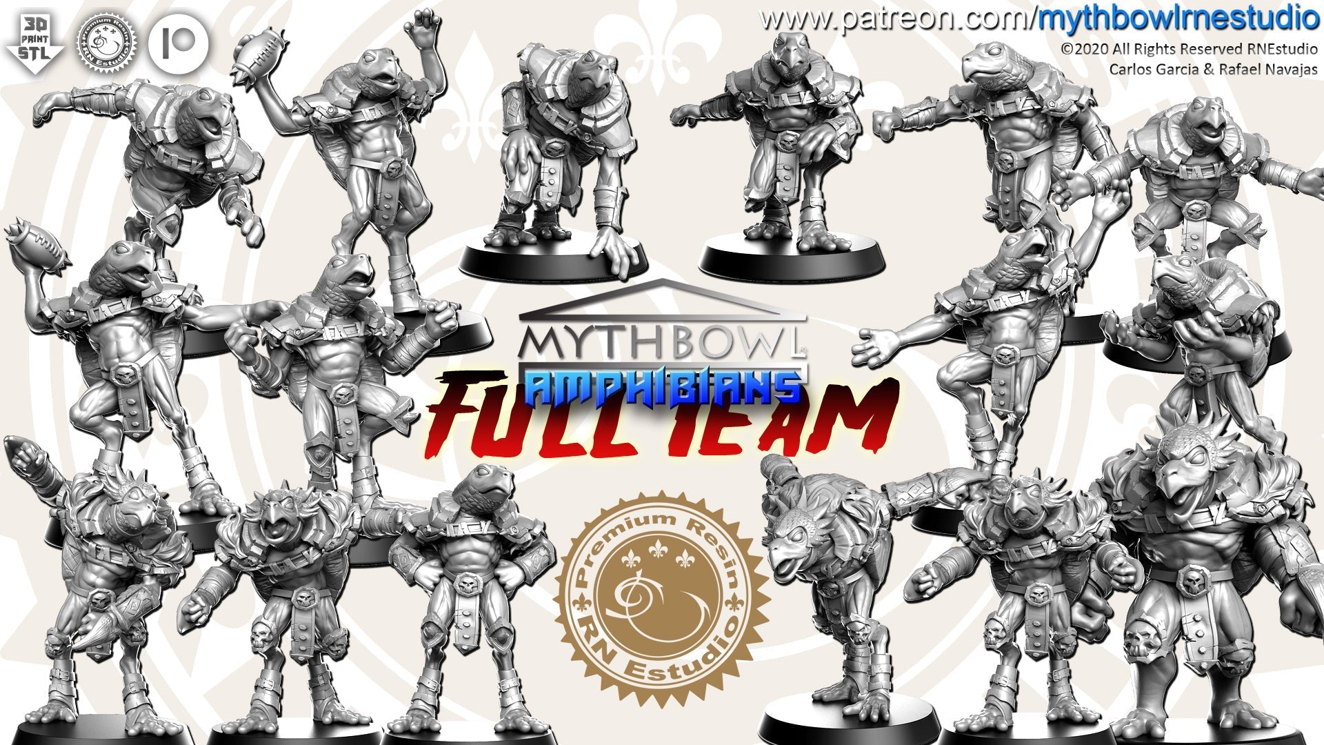 Amphibians Miniatures (Full Team) | Mythbowl | Fantasy Miniature | RN Estudio