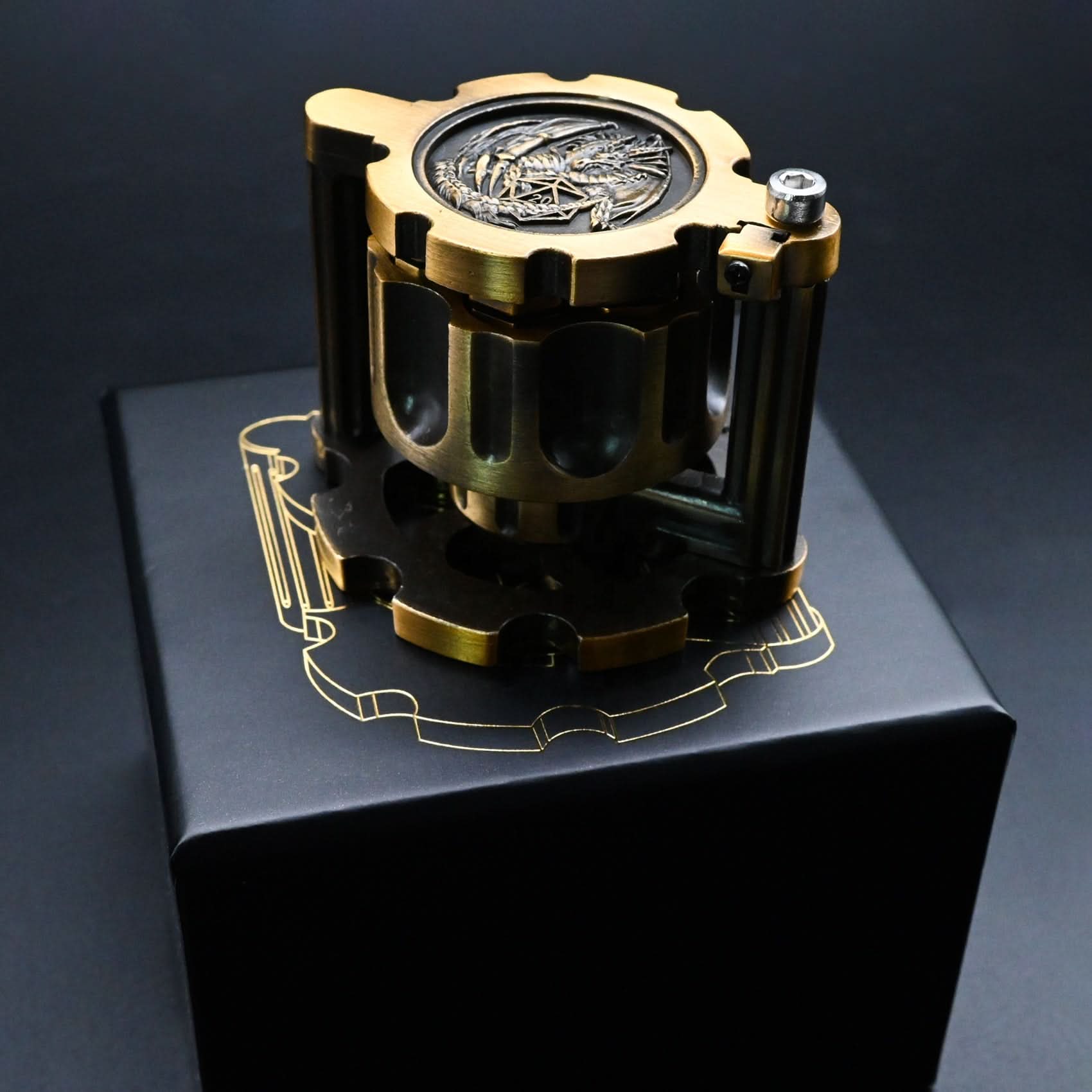 Hexchamber | Ancient Gold | Bullet Dice Set with Spinning Revolver Case