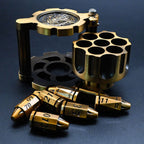 Hexchamber | Ancient Gold | Bullet Dice Set with Spinning Revolver Case