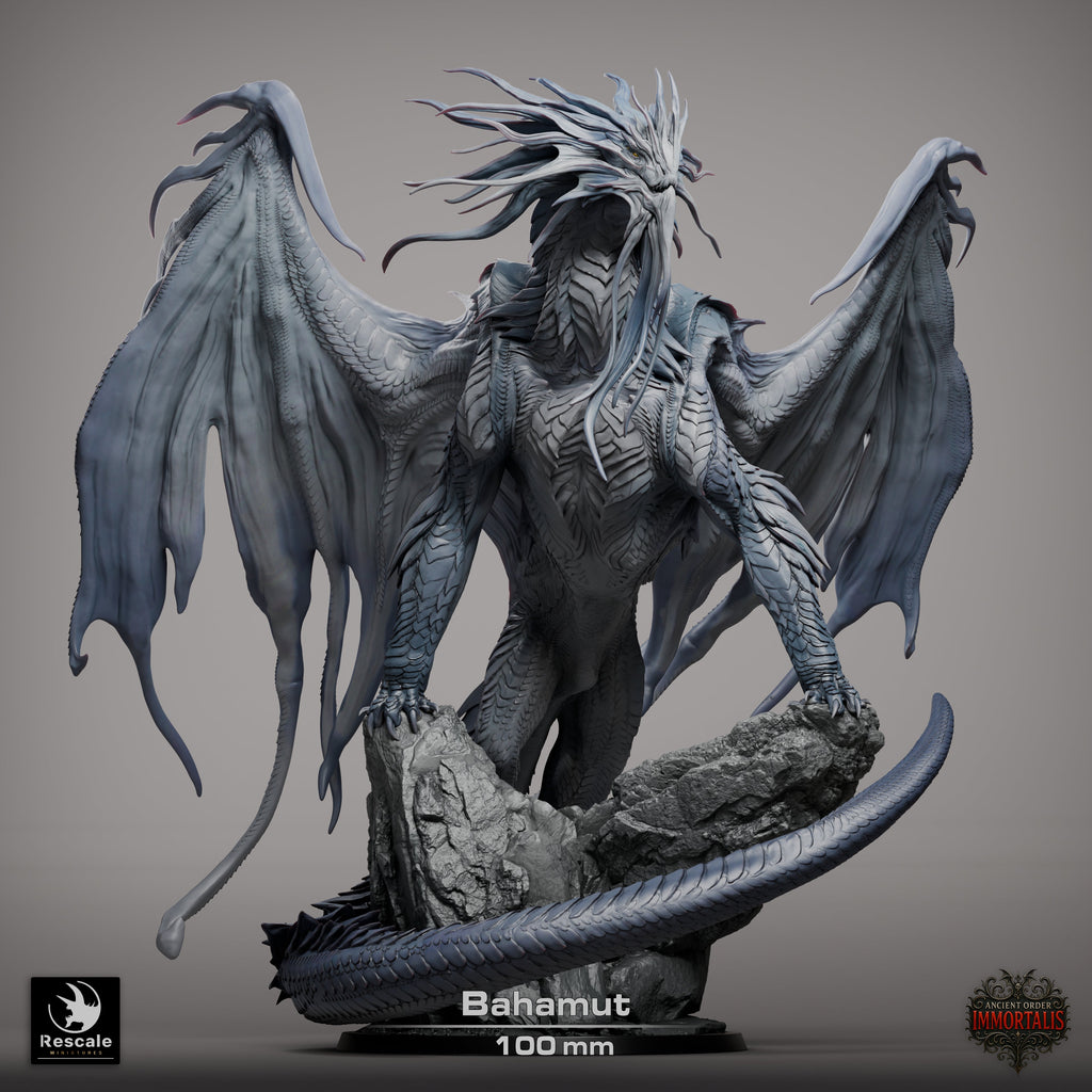 Dragon Bahamut | Platinum Dragon 12K Resin Statue for D&D