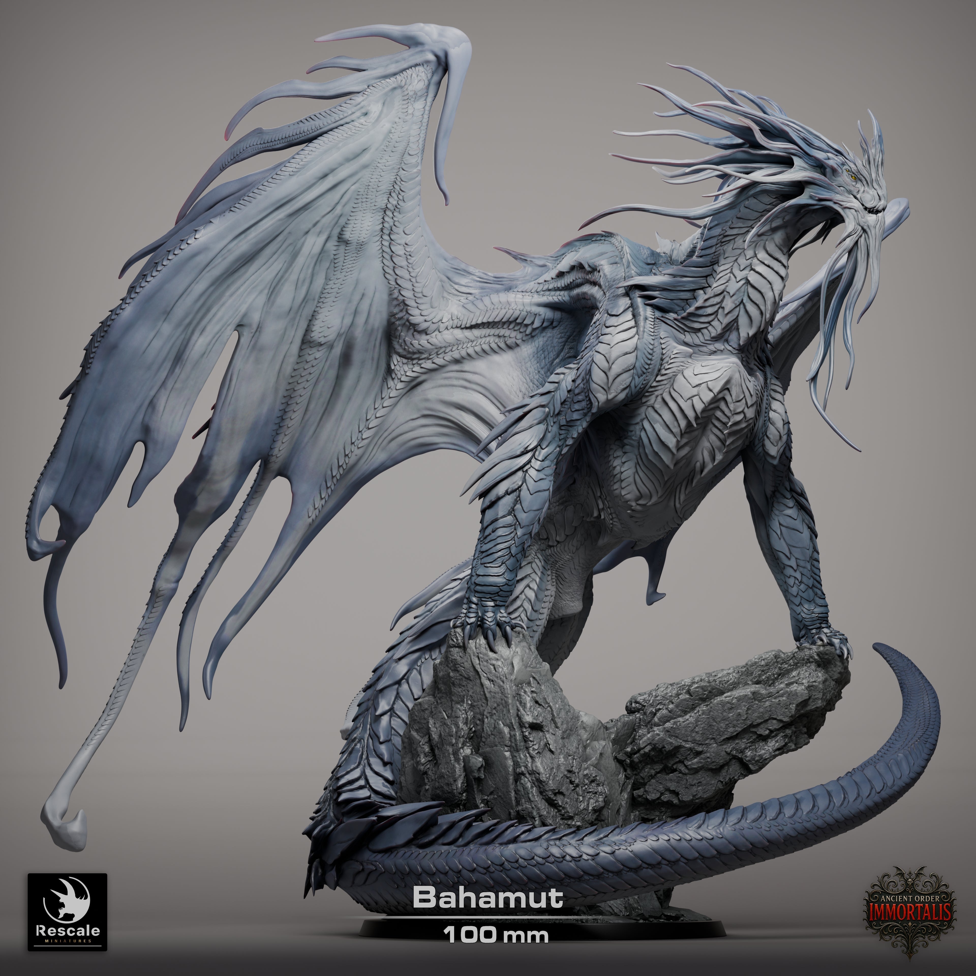 Dragon Bahamut | Platinum Dragon 12K Resin Statue for D&D