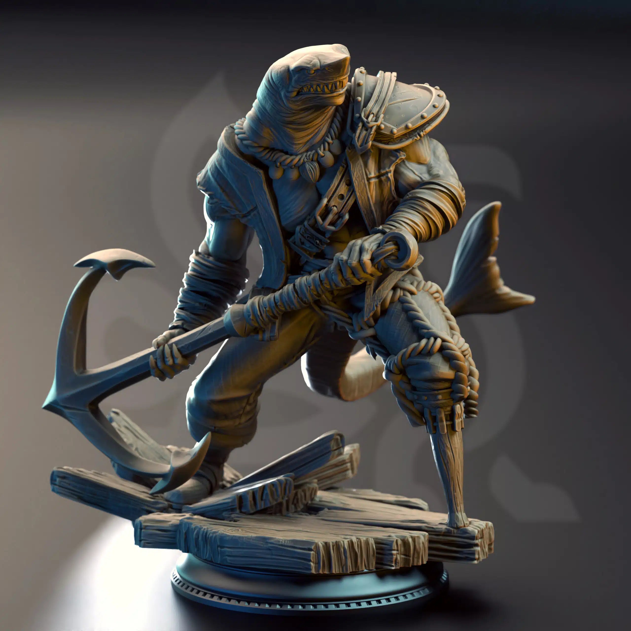 Baz “Smiley” Armstrong – Sharkman Enforcer - 3D Printed Barbarian Character Miniature