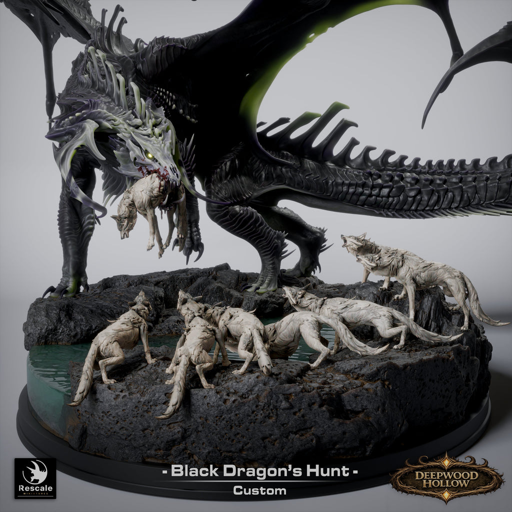 🖤 The Black Dragon's Hunt | 12K Resin Epic Diorama with 2 Head Variants 🐲