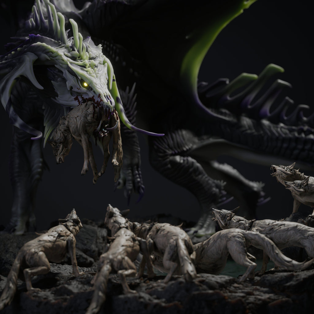 🖤 The Black Dragon's Hunt | 12K Resin Epic Diorama with 2 Head Variants 🐲