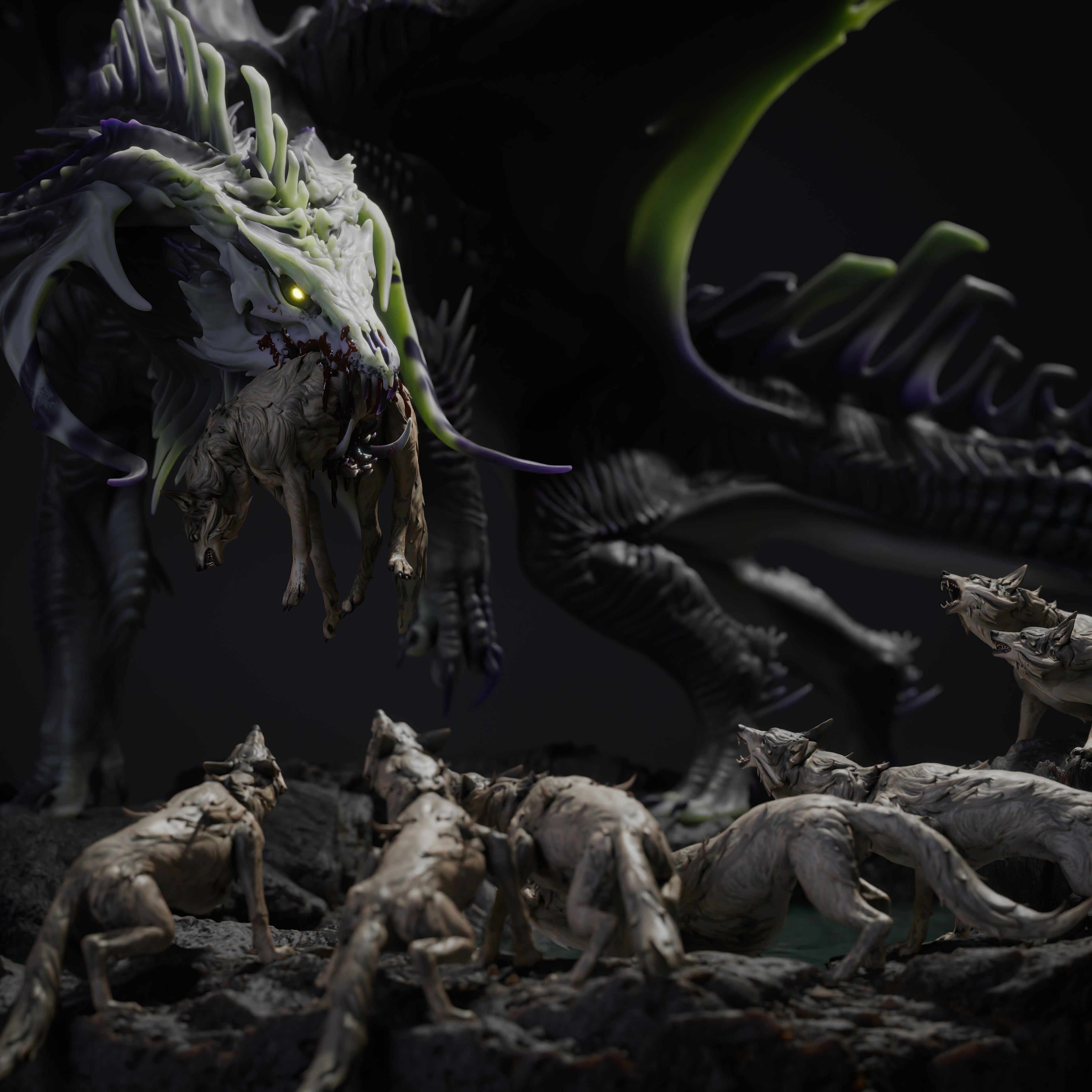 🖤 The Black Dragon's Hunt | 12K Resin Epic Diorama with 2 Head Variants 🐲