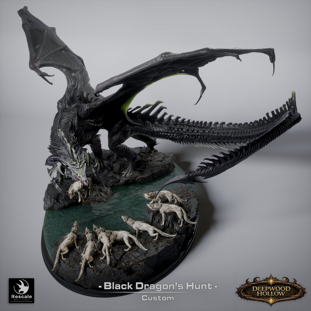 🖤 The Black Dragon's Hunt | 12K Resin Epic Diorama with 2 Head Variants 🐲