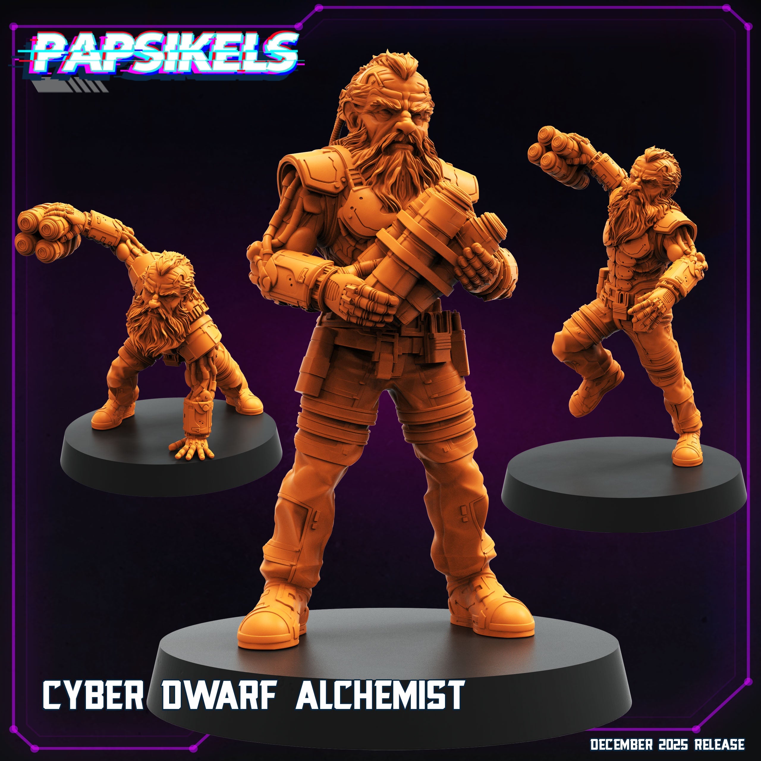 Cyber Dwarf Alchemist Cyberpunk Papsikels Resin Miniature Space Dwarf Engineer Sci Fi RPG Tabletop Wargaming Model Set of 3