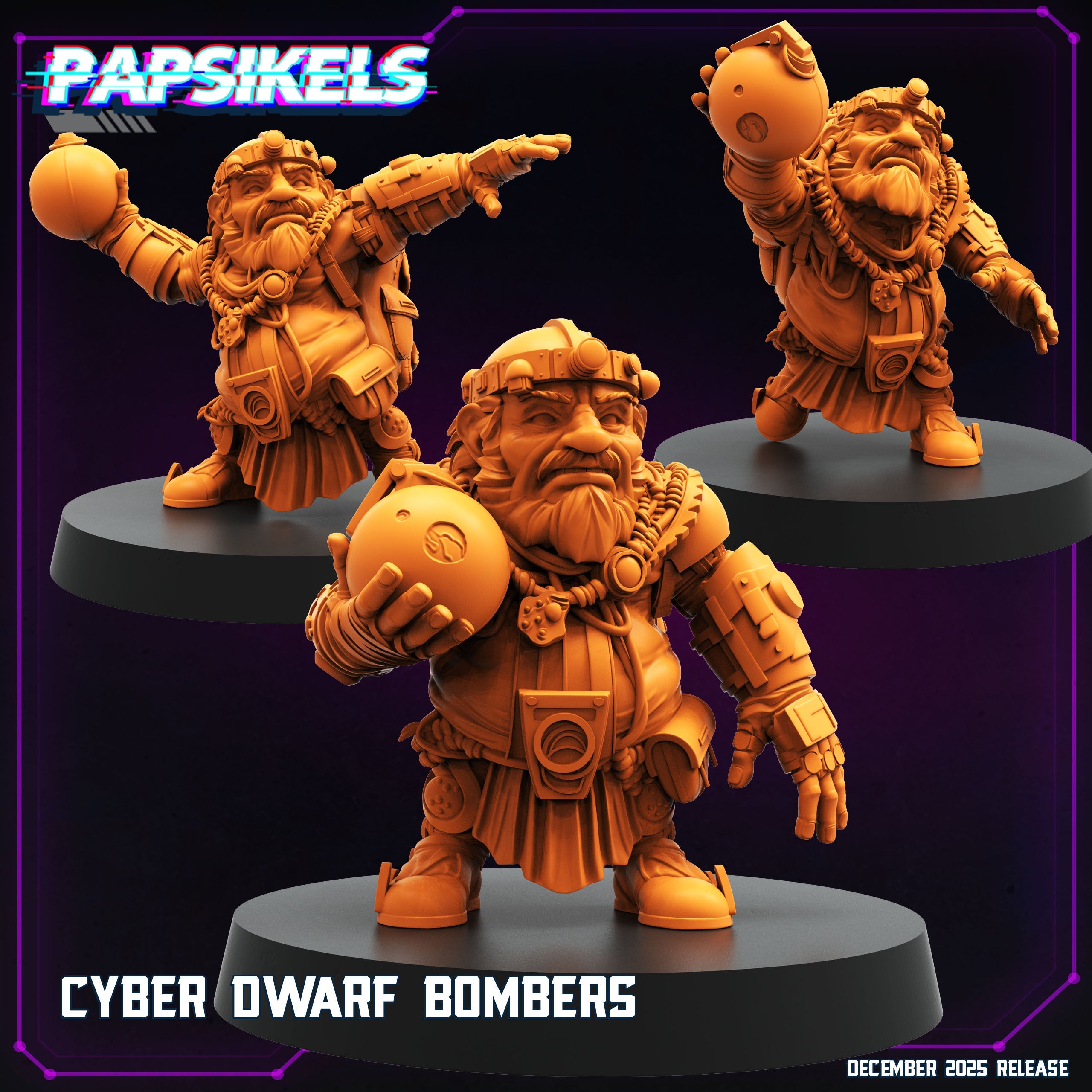 Cyberpunk Dwarf Bombers Papsikels Resin Miniatures