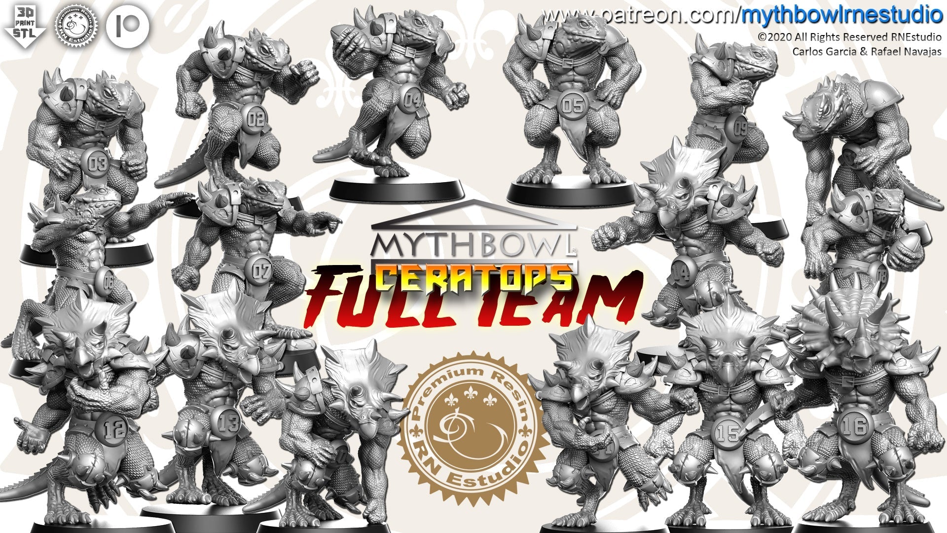 Ceratops Miniatures (Full Team) | Mythbowl | Fantasy Miniature | RN Estudio