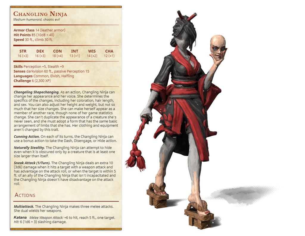 Changeling Ninja | Ninjas & Mimics | Fantasy Miniature | Printed Obsession