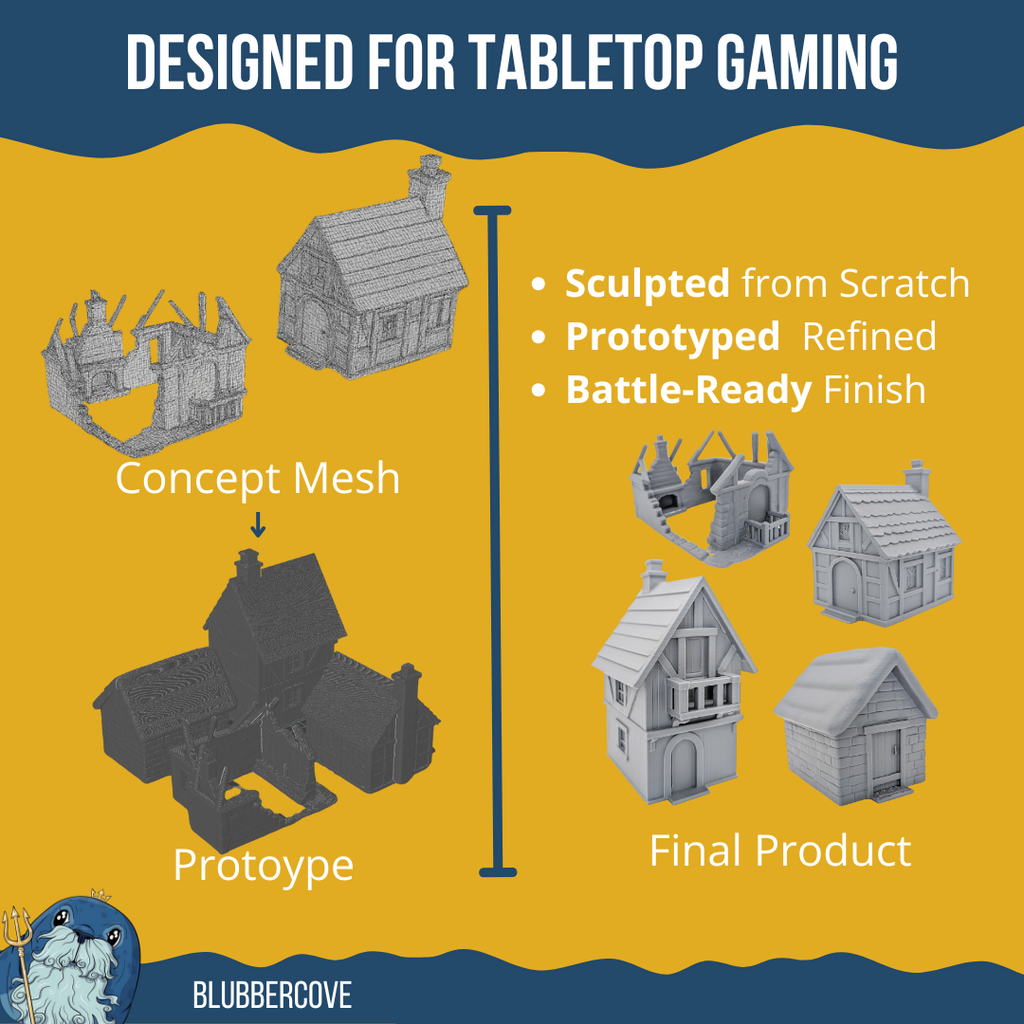 28mm Fantasy Village Buildings | DND RPG Scatter Terrain for Wargames