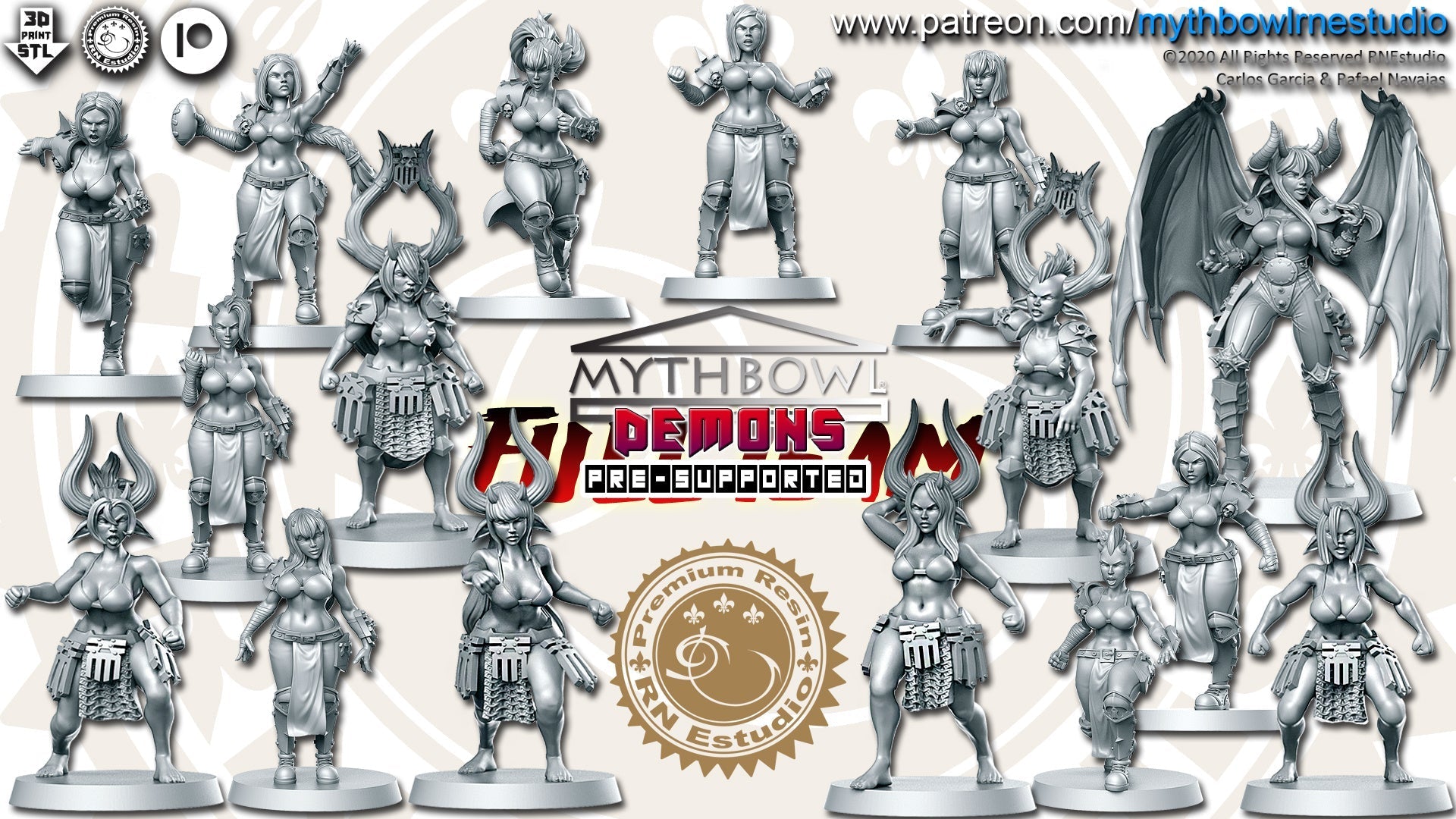 Demon Miniatures (Full Team) | Mythbowl | Fantasy Miniature | RN Estudio