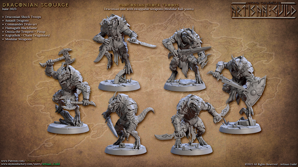 Draconian Shock Troop Miniatures | Draconian Scourge | Fantasy D&D Miniature | Artisan Guild