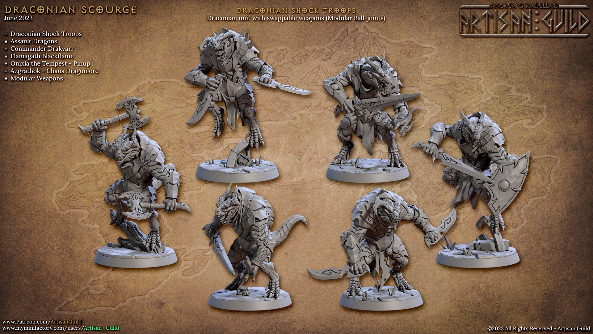 Draconian Shock Troop Miniatures | Draconian Scourge | Fantasy D&D Miniature | Artisan Guild