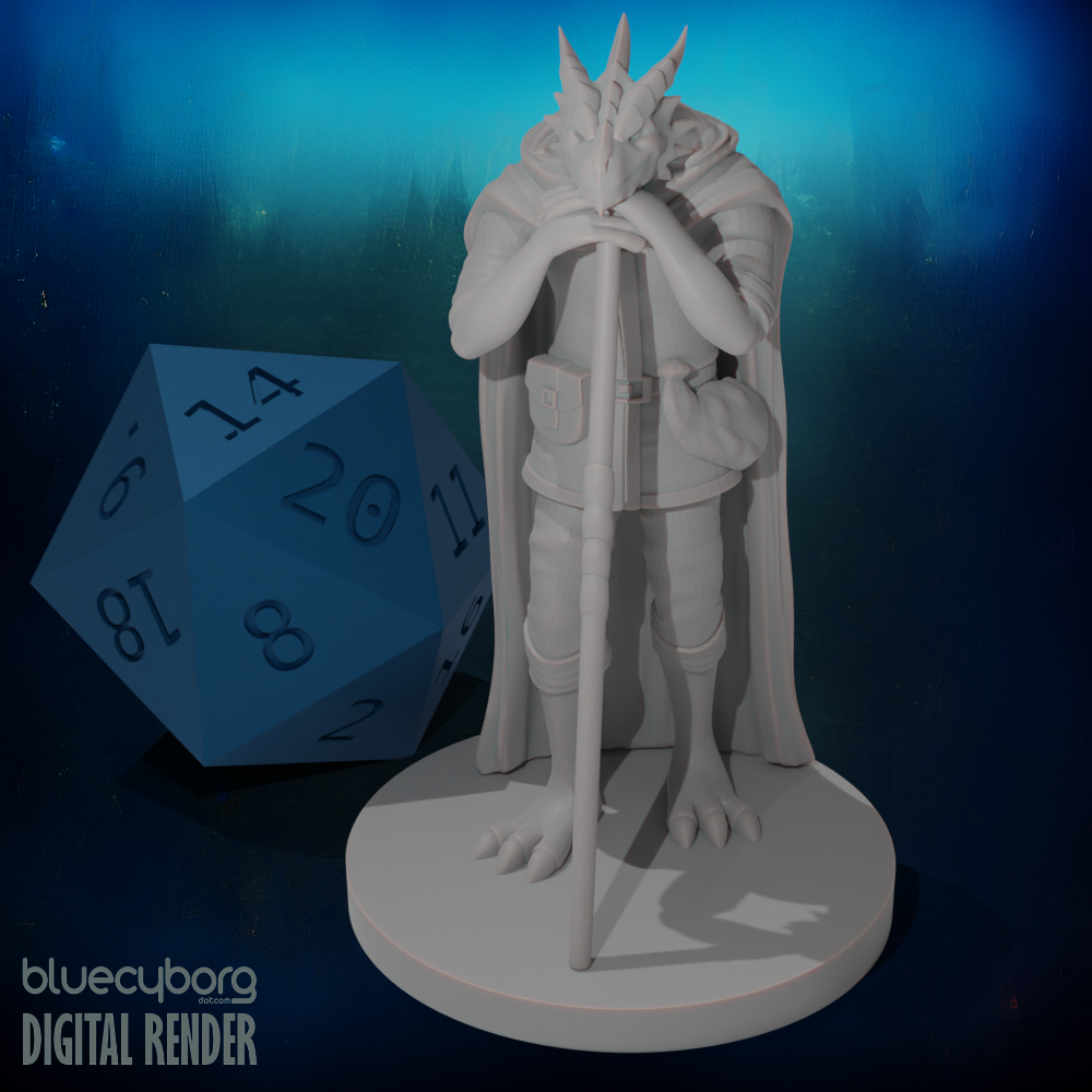 Dragonborn Druid Leaning on Staff 28mm Scale Miniature