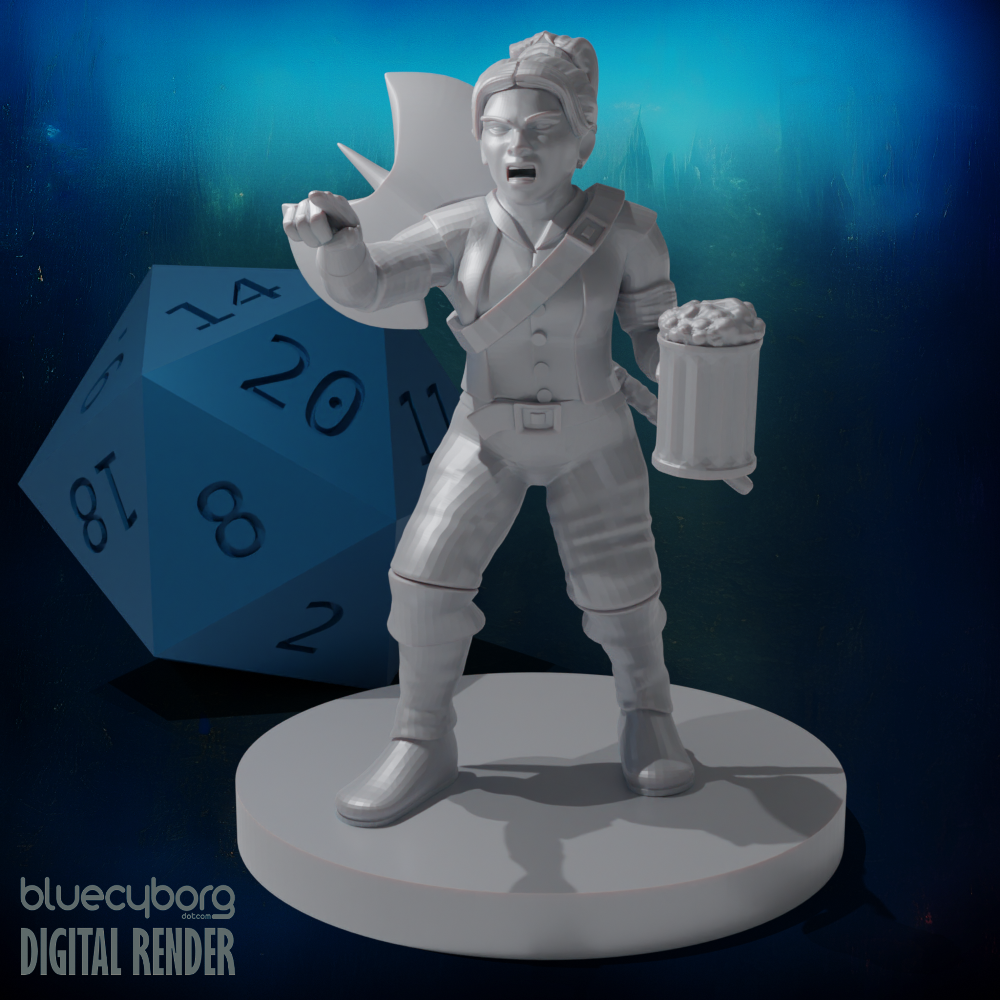 Dwarf Female Fighter Drunk and Angry 28mm Scale Miniature