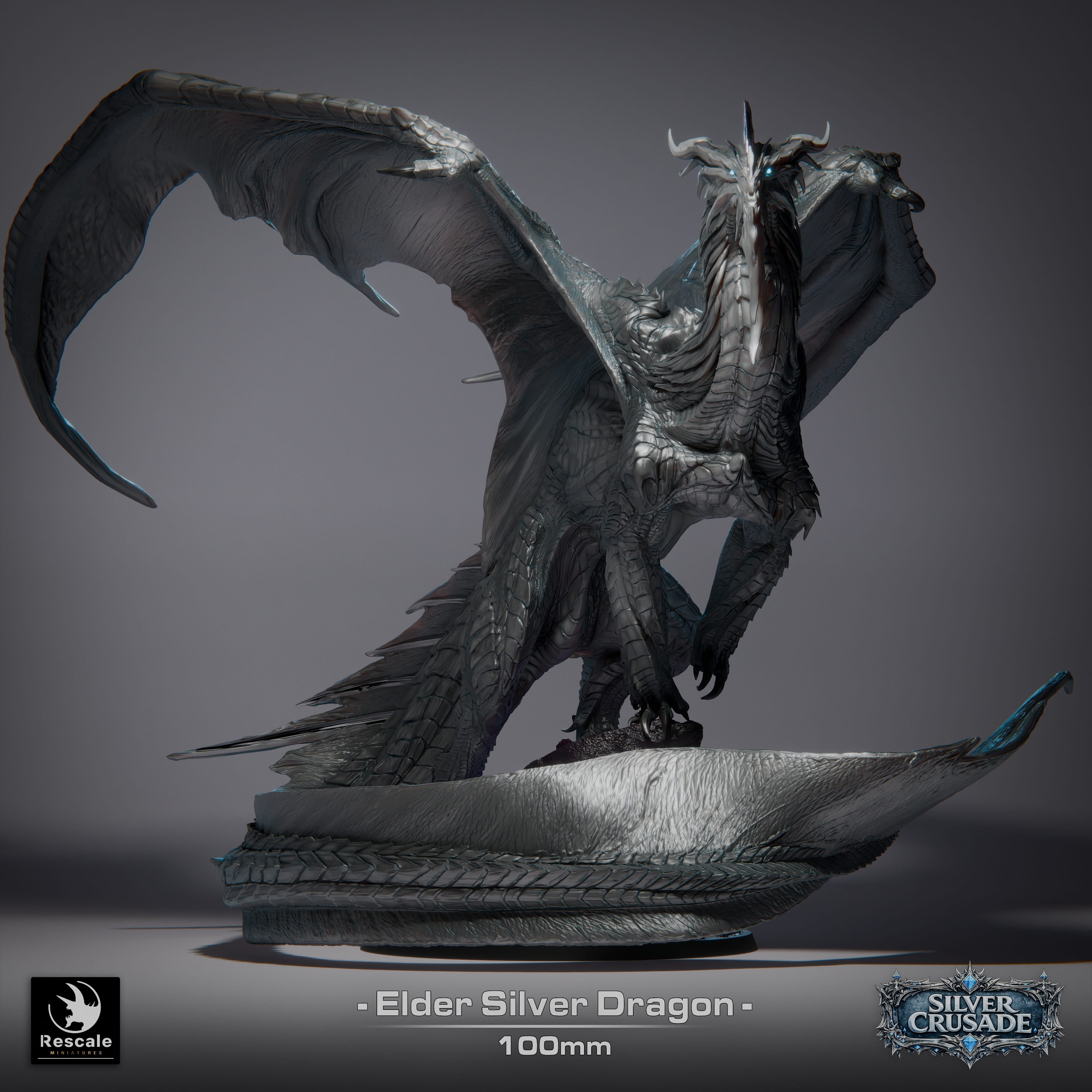 🪙 Silver Dragon (Elder) | 12K Resin 100mm Metallic Dragon for D&D & RPGs 🐲