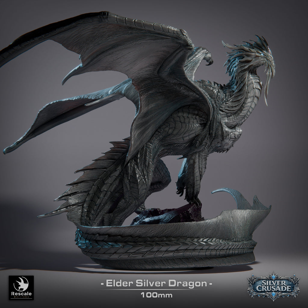 🪙 Silver Dragon (Elder) | 12K Resin 100mm Metallic Dragon for D&D & RPGs 🐲