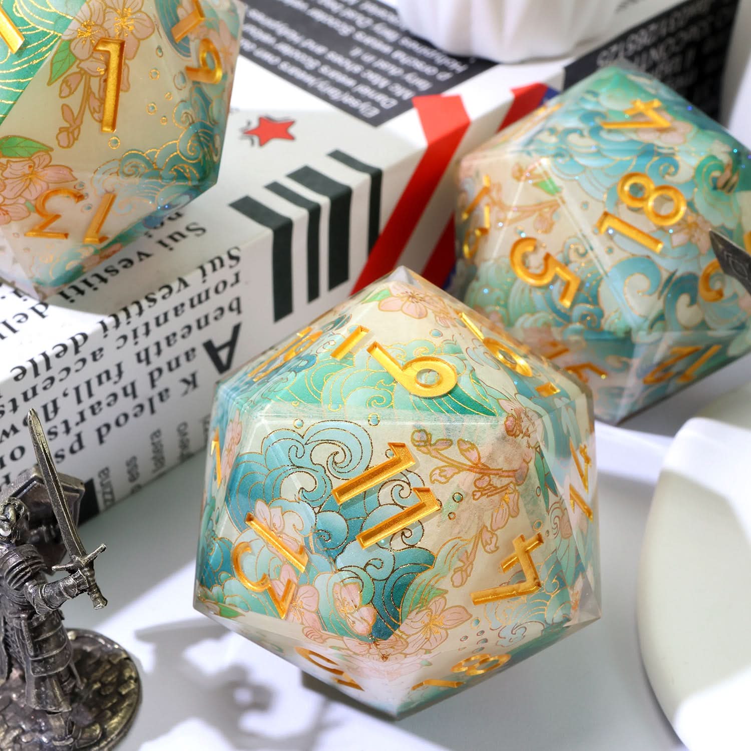 Emerald Tide | 50mm D20 | Oversized Art Core Dice