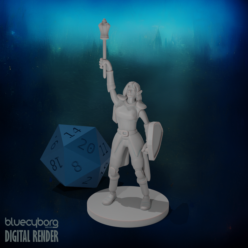 Female Elf Paladin Cleric with Mace 28mm Scale Miniature